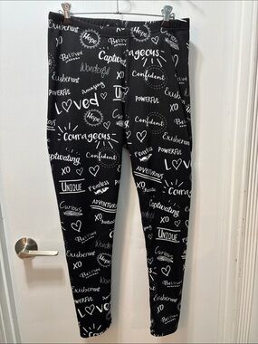 Women’s Black Graphic Leggings with Positive Word Print